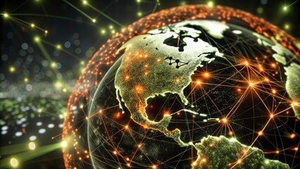 Global network connection over planet Earth. Globalization concept. 3D Rendering,Global network connection covering the earth. 3D illustration. 
