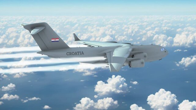 Heavy Transport Aircraft Cargo Plane Flying Above the Clouds  Country Croatia