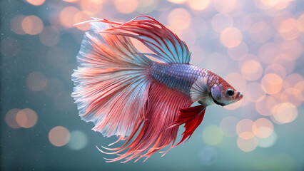 Obraz premium Colorful Betta Fish with Flowing Fins and Bokeh Background