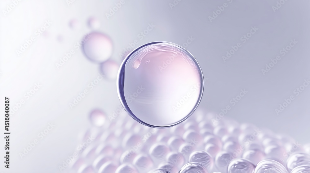 Poster abstract illustration of translucent spheres floating above a soft gradient background, creating a s