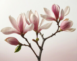 Fototapeta premium Delicate pink magnolia blossoms spring branch