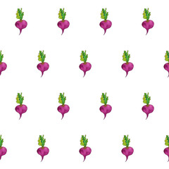 Beetroot seamless pattern. Red beet, plant digital paper, watercolor illustration, artwork with white background. Mangold repeating tile. Abstract staggered vegetable, elegant botanical wallpaper