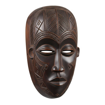Intricate Carvings A Punu Mask from Gabon isolated on transparent bacckground