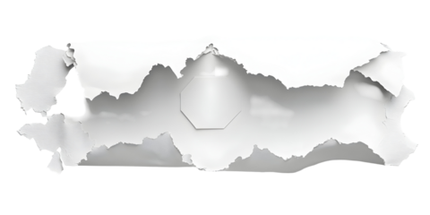 Abstract white torn paper with an octagonal hole on a black background