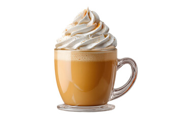PNG Glass mug of pumpkin spice latte with whipped cream on top