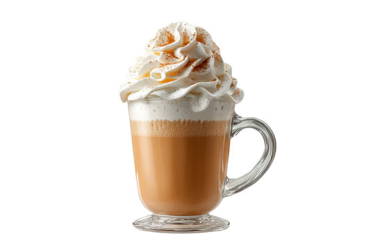 PNG Creamy pumpkin spice latte with whipped cream and cinnamon in glass mug