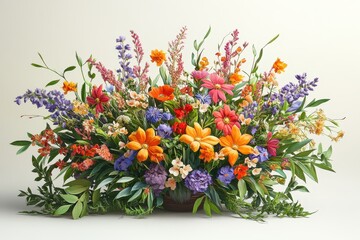 Obraz premium Floral arrangement with vibrant colors of orange, purple and red flowers. Use this for greeting cards, invitations or any special spring event.