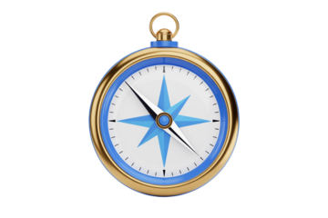 Detailed Compass with Gold and Blue Trim on a Transparent Background
