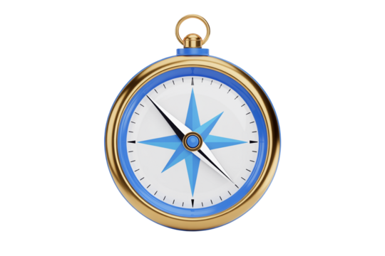 Detailed Compass with Gold and Blue Trim on a Transparent Background