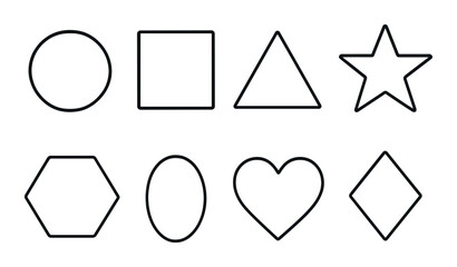 Geometric shape set. basic geometric flat silhouettes. circle, triangle, star, heart vector icons.