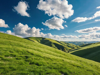 Obraz premium Rolling green hills under a summer sky