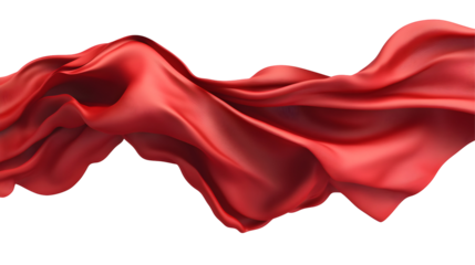 Elegant flowing red silk fabric against a stark black backdrop creating movement