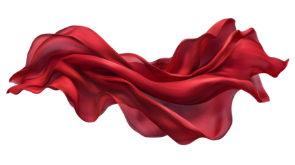 Elegant red silk fabric floating gracefully on a black background conveys motion
