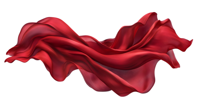 Elegant red silk fabric floating gracefully on a black background conveys motion