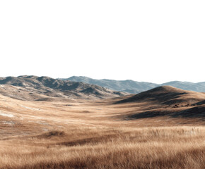 Fototapeta premium Wide open landscape view of rolling hills and grassy fields nature serene environment isolated on transparent background