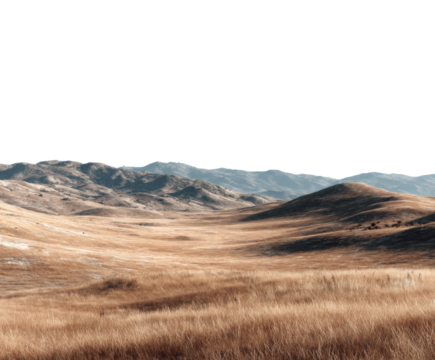 Wide open landscape view of rolling hills and grassy fields nature serene environment isolated on transparent background