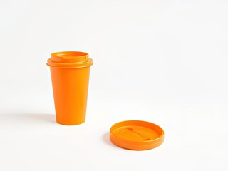 Camping Orange Plastic Cups - Travel Essentials on White Background