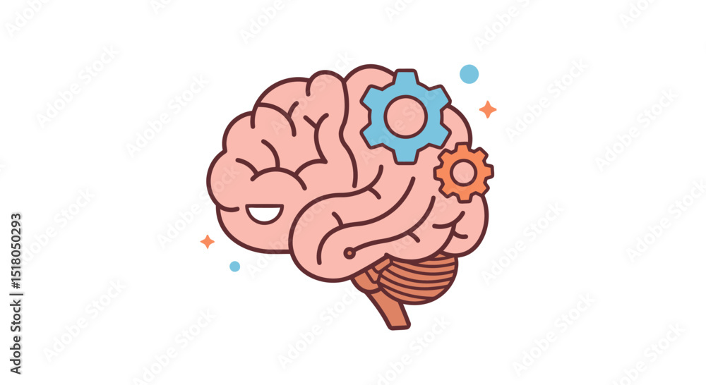 Poster illustration of a human brain with gears symbolizing cognitive processes and mental function