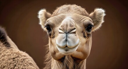 Obraz premium Close Up Camel Portrait Brown Background Desert Animal Wildlife Isolated