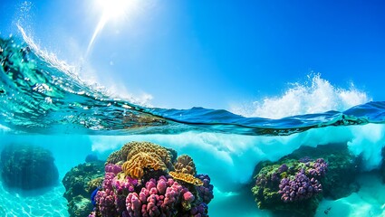 Naklejka premium Vibrant coral reef underwater scene seasonal holiday backgrounds