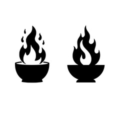 Fire Bowl Flame Icon Set Vector Illustration