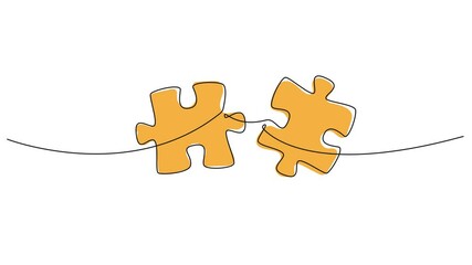 animated continuous single line drawing of two jigsaw puzzle pieces, line art animation - Powered by Adobe