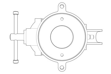 Engineering Workshop Table Vise: Precise Wireframe Technical Drawing Line Art - Detailed Monochrome Black and White Outline of Industrial Hand Tool Isolated for Design, Blueprint, Schematic Graphics