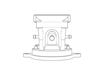 Engineering Workshop Table Vise: Precise Wireframe Technical Drawing Line Art - Detailed Monochrome Black and White Outline of Industrial Hand Tool Isolated for Design, Blueprint, Schematic Graphics