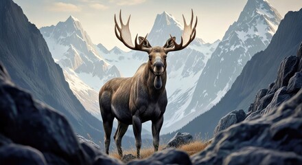 Obraz premium Closeup Majestic Moose In The Mountains North American Wildlife Animal