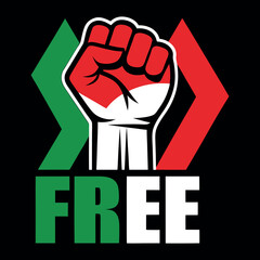 Bold Free Palestine Graphic T-Shirt with Raised Fist, Red Star & Flag Colors Pro Justice Activism Apparel for Human Rights Awareness