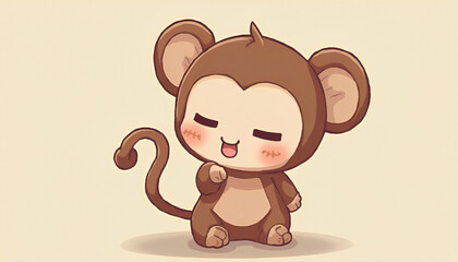 A cheerful cartoon girl in a brown monkey costume, depicted in a stylized, kawaii manner.