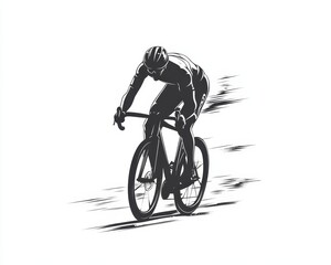 Silhouette of a cyclist, riding downhill, flat black icon, isolated on white background