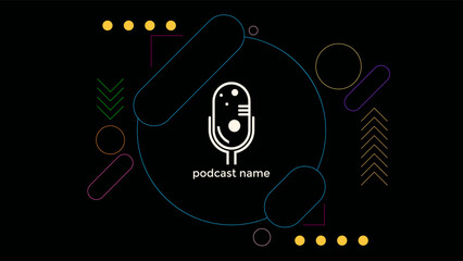 ABSTRACT TEMPLATE PODCAST MICROPHONE FLAT COLOR LIQUID DESIGN DARK BACKGROUND VECTOR. GOOD FOR COVER DESIGN, BANNER, WEB,SOCIAL MEDIA