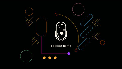 ABSTRACT TEMPLATE PODCAST MICROPHONE FLAT COLOR LIQUID DESIGN DARK BACKGROUND VECTOR. GOOD FOR COVER DESIGN, BANNER, WEB,SOCIAL MEDIA