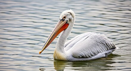 Close Up Dalmatian Pelican Pelecanus Crispus Swims Lake Turning Head Wildlife Bird