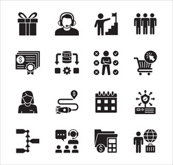 Business company Icon set. Management icon set. Contains symbol of teamwork, data, asset, stock, resource, employee, businessman, target, finance, holiday, meeting, progress. Vector illustration