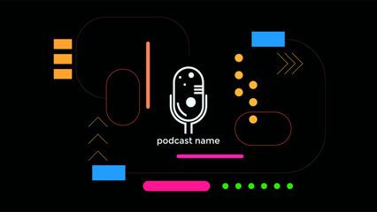 ABSTRACT TEMPLATE PODCAST MICROPHONE FLAT COLOR LIQUID DESIGN DARK BACKGROUND VECTOR. GOOD FOR COVER DESIGN, BANNER, WEB,SOCIAL MEDIA