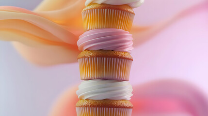 Stacked Cupcakes With Pastel Frosting