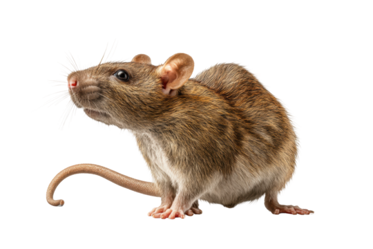 PNG Side view of brown rat with whiskers and long tail isolated on black
