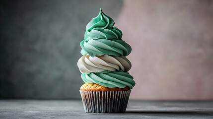 Layered Cupcake With Green And White Frosting