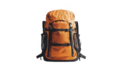 Orange Hiking Rucksack with Straps on a transparent background, PNG image, PNG file