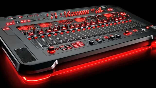 Modern Music Mixing Console with Red Lighting
