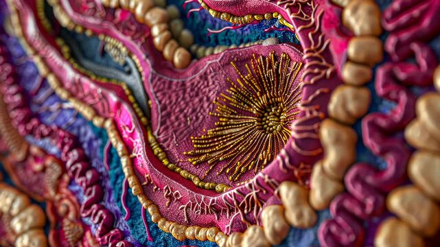 Vibrant cross-sectional illustration of colon, highlighting mucosal layers for medical use
