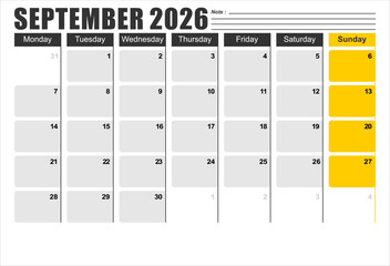 Calendar 2026 template planner vector diary in a minimalist style