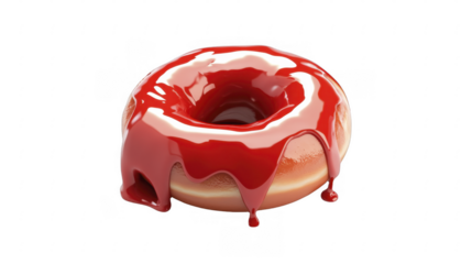 Donut covered with glossy red glaze on a transparent background, PNG image, PNG file.