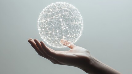 A sphere of interconnected points held within a hand.