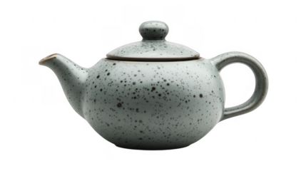 Ceramic teapot with speckled glaze on a transparent background, PNG image, PNG file.