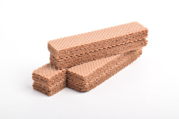Chocolate wafer biscuits isolated on white background