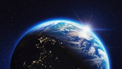 Stunning view of Earth deep space background filled with stars space photography style.