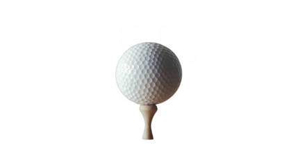Classic white golf ball on a wooden tee on a transparent background, PNG image, PNG file.